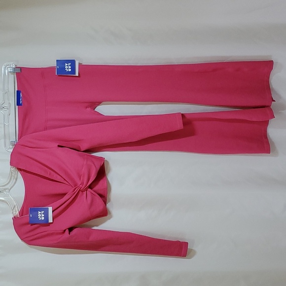 JoyLab Women's Wear 2 Ways Long Sleeve Cropped Top & Flare Leggings ~ Pink - Picture 7 of 16